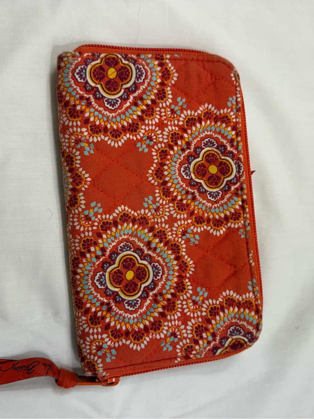 Vera Bradley Orange Quilted Zip Wallet with Floral Medallions
